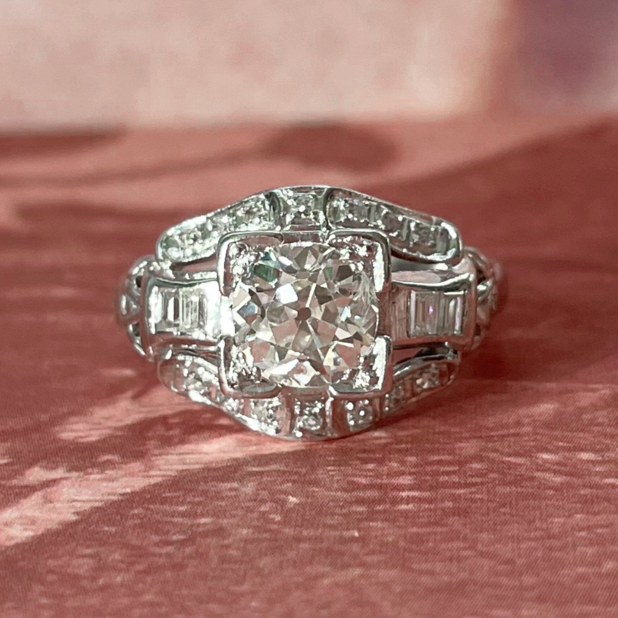 Art Deco Platinum 1.20 Carat Old European Cut Diamond Ring - Clover Collective Antiques