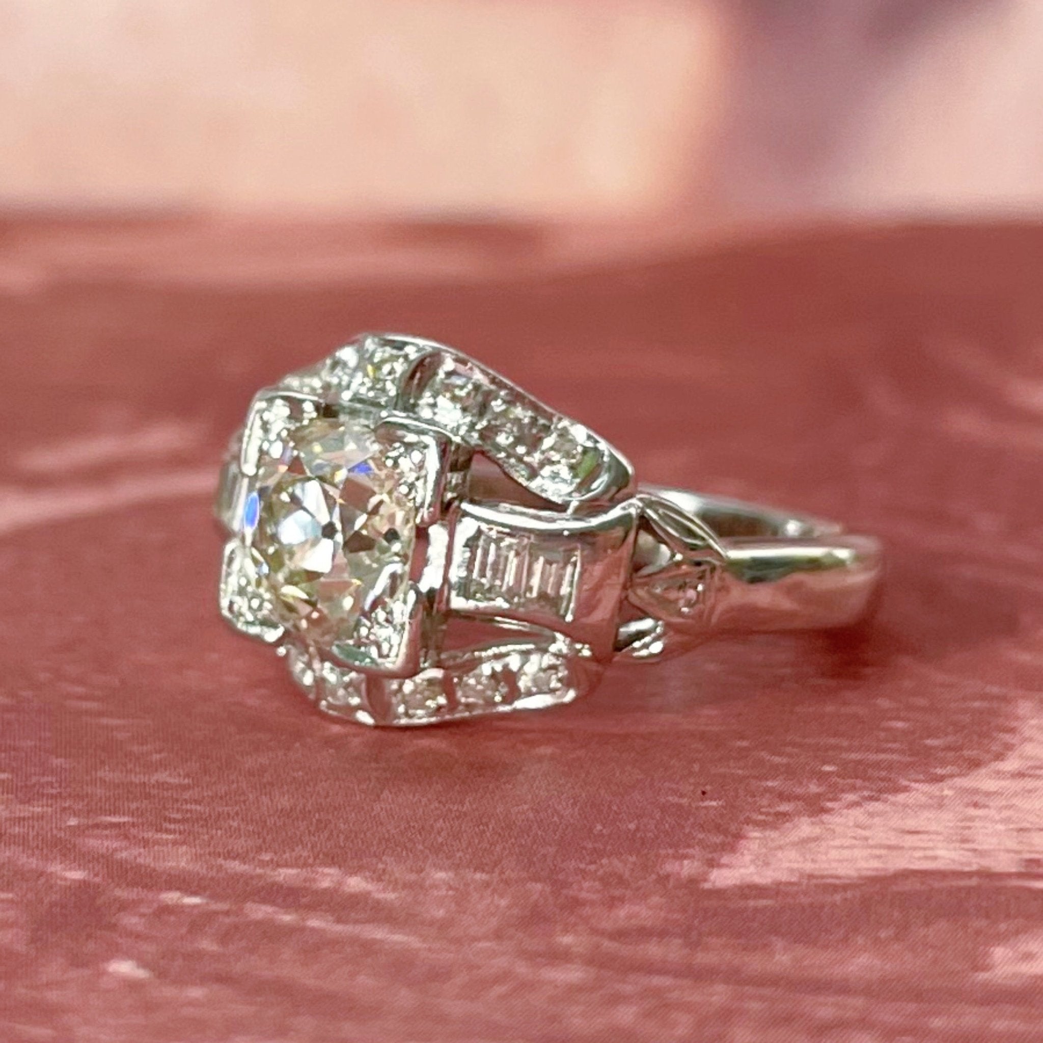 Art Deco Platinum 1.20 Carat Old European Cut Diamond Ring - Clover Collective Antiques