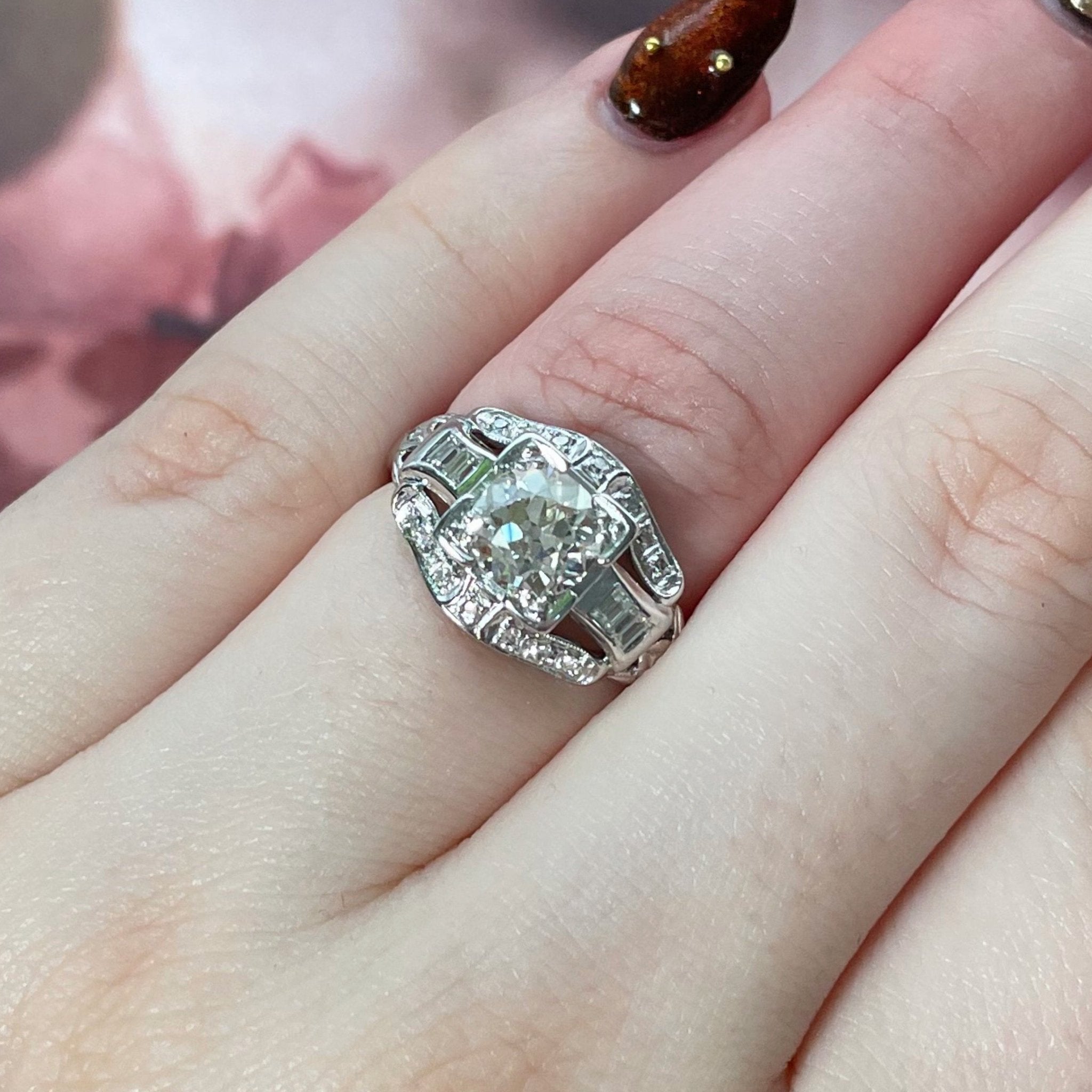 Art Deco Platinum 1.20 Carat Old European Cut Diamond Ring - Clover Collective Antiques