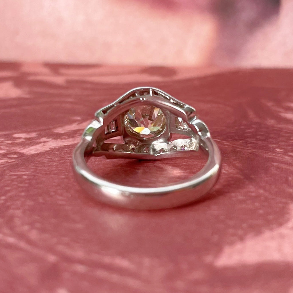 Art Deco Platinum 1.20 Carat Old European Cut Diamond Ring - Clover Collective Antiques