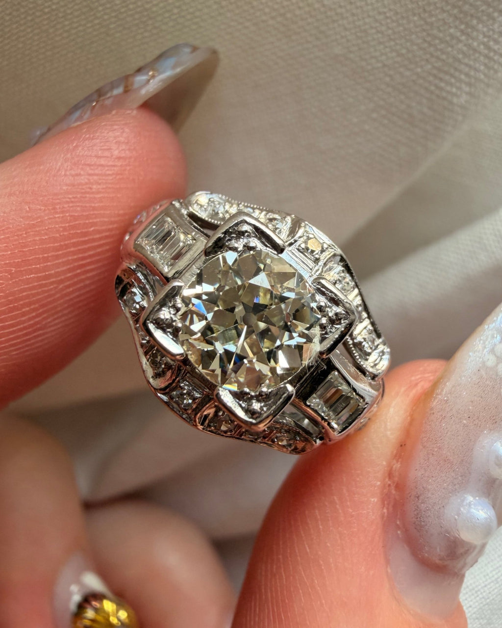 Art Deco Platinum 1.20 Carat Old European Cut Diamond Ring - Clover Collective Antiques