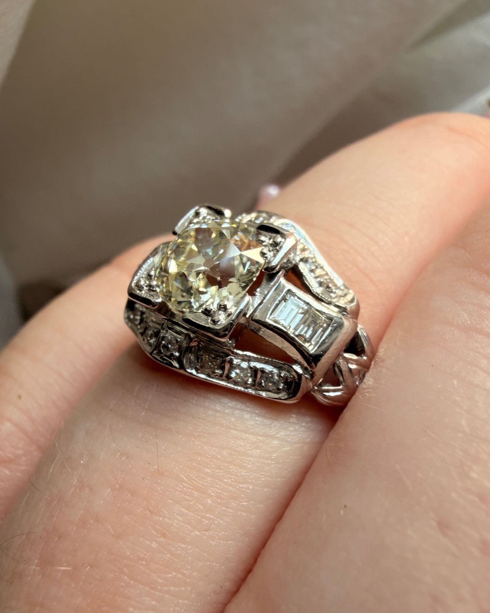 Art Deco Platinum 1.20 Carat Old European Cut Diamond Ring - Clover Collective Antiques
