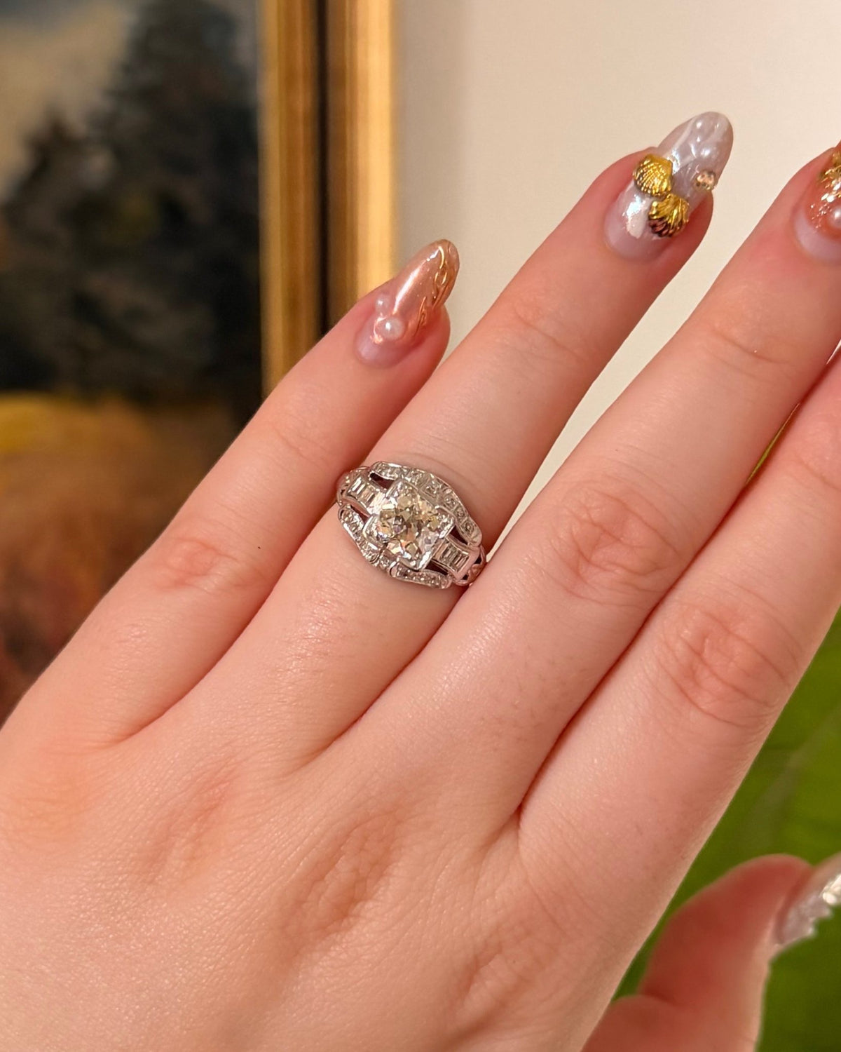 Art Deco Platinum 1.20 Carat Old European Cut Diamond Ring - Clover Collective Antiques