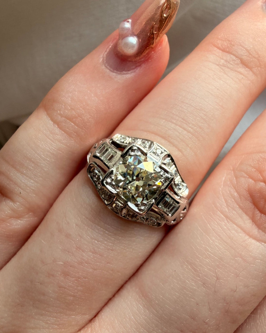 Art Deco Platinum 1.20 Carat Old European Cut Diamond Ring - Clover Collective Antiques