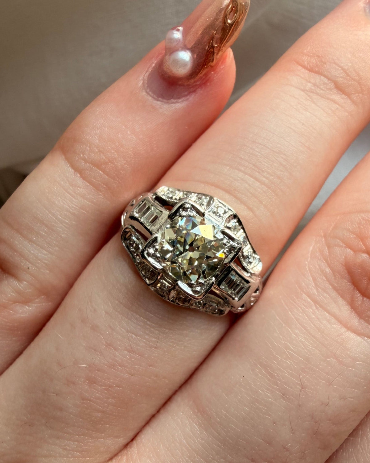Art Deco Platinum 1.20 Carat Old European Cut Diamond Ring - Clover Collective Antiques