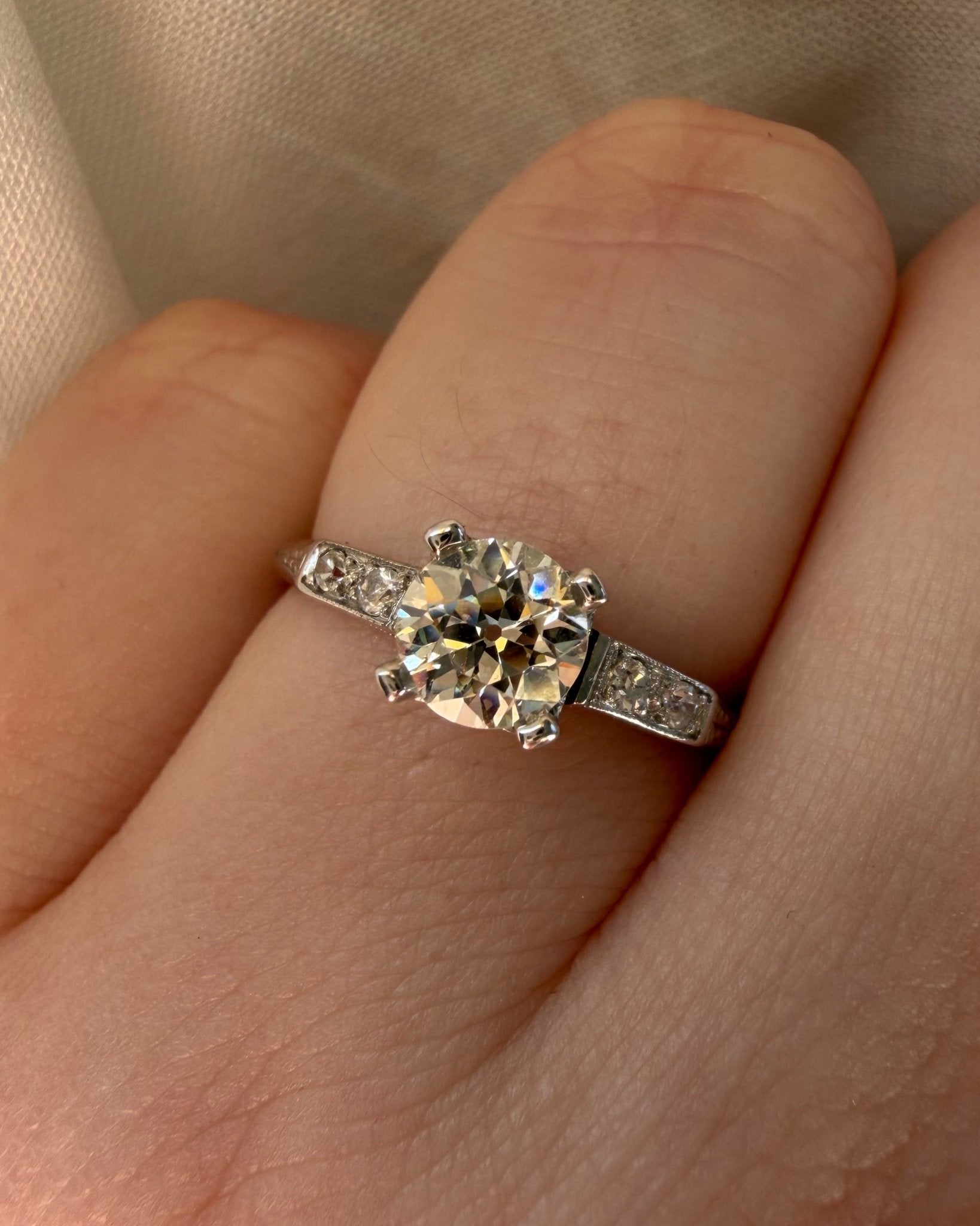 Art Deco Platinum and 0.65 Carat Diamond Ring - Clover Collective Antiques