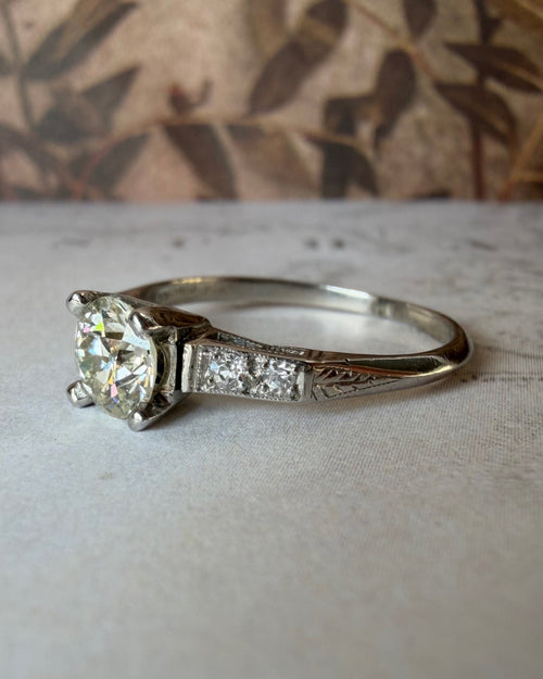 Art Deco Platinum and 0.65 Carat Diamond Ring - Clover Collective Antiques