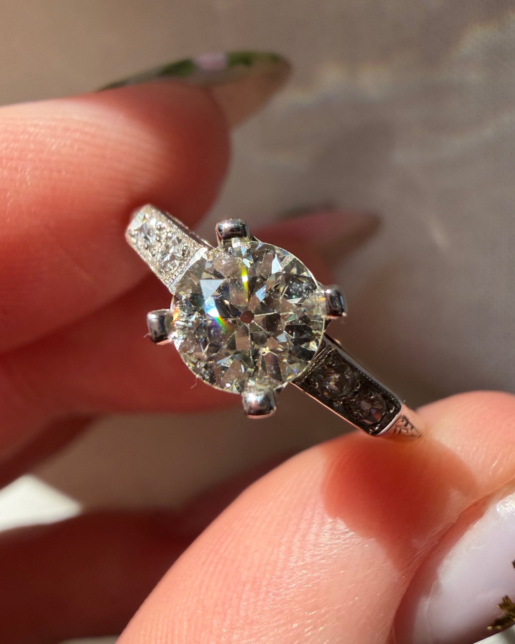 Art Deco Platinum and 0.65 Carat Diamond Ring - Clover Collective Antiques