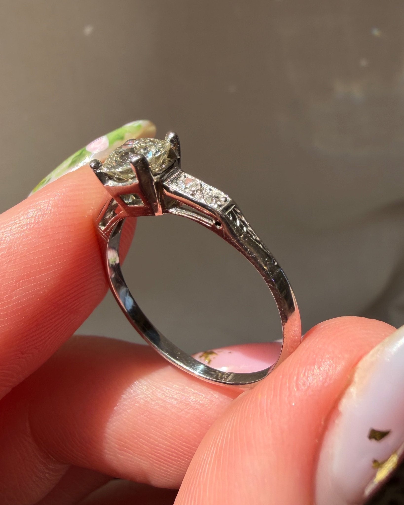 Art Deco Platinum and 0.65 Carat Diamond Ring - Clover Collective Antiques