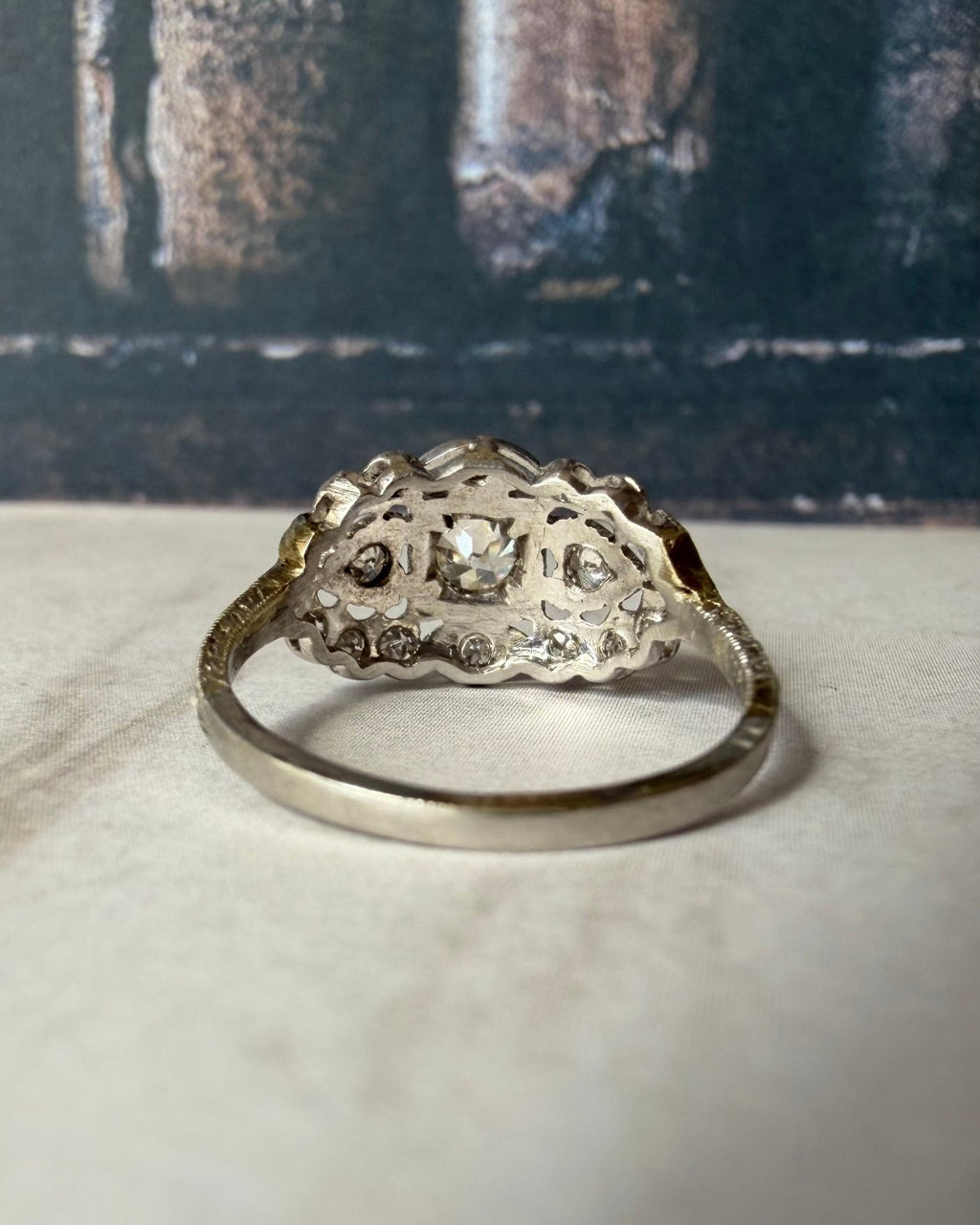 Art Deco Platinum and Diamond Filigree Ring - Clover Collective Antiques