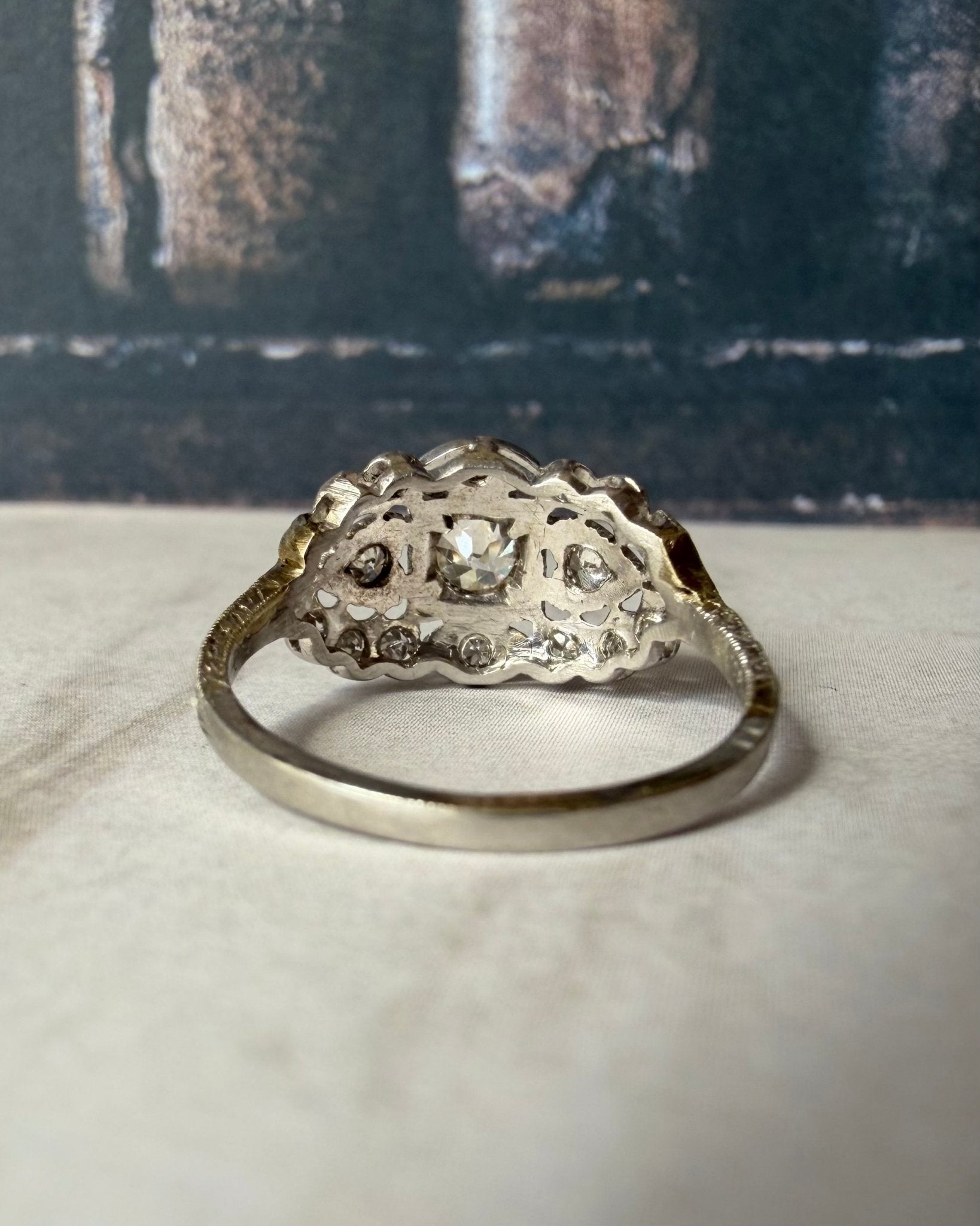 Art Deco Platinum and Diamond Filigree Ring - Clover Collective Antiques
