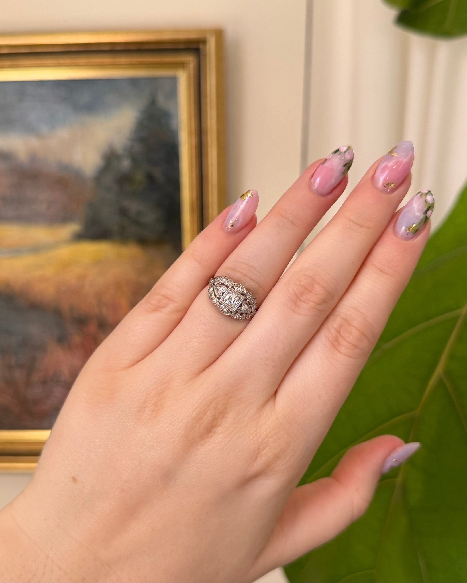 Art Deco Platinum and Diamond Filigree Ring - Clover Collective Antiques