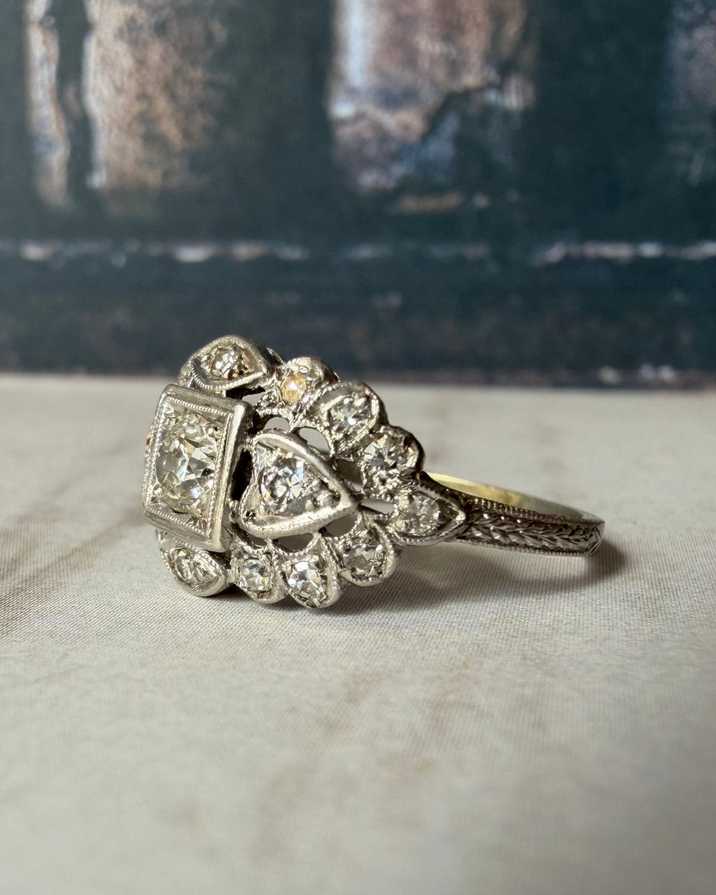 Art Deco Platinum and Diamond Filigree Ring - Clover Collective Antiques