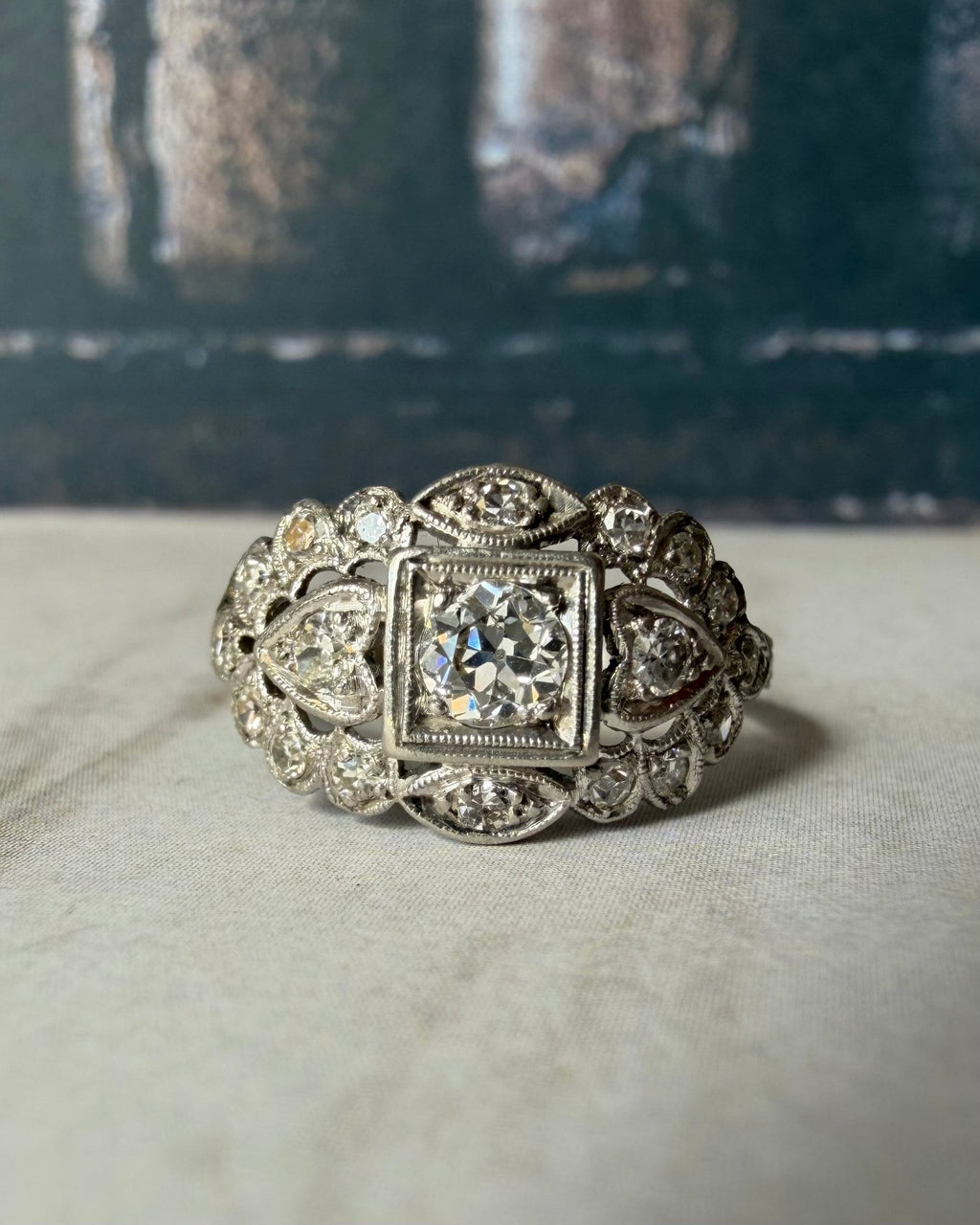 Art Deco Platinum and Diamond Filigree Ring - Clover Collective Antiques