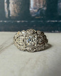 Art Deco Platinum and Diamond Filigree Ring - Clover Collective Antiques