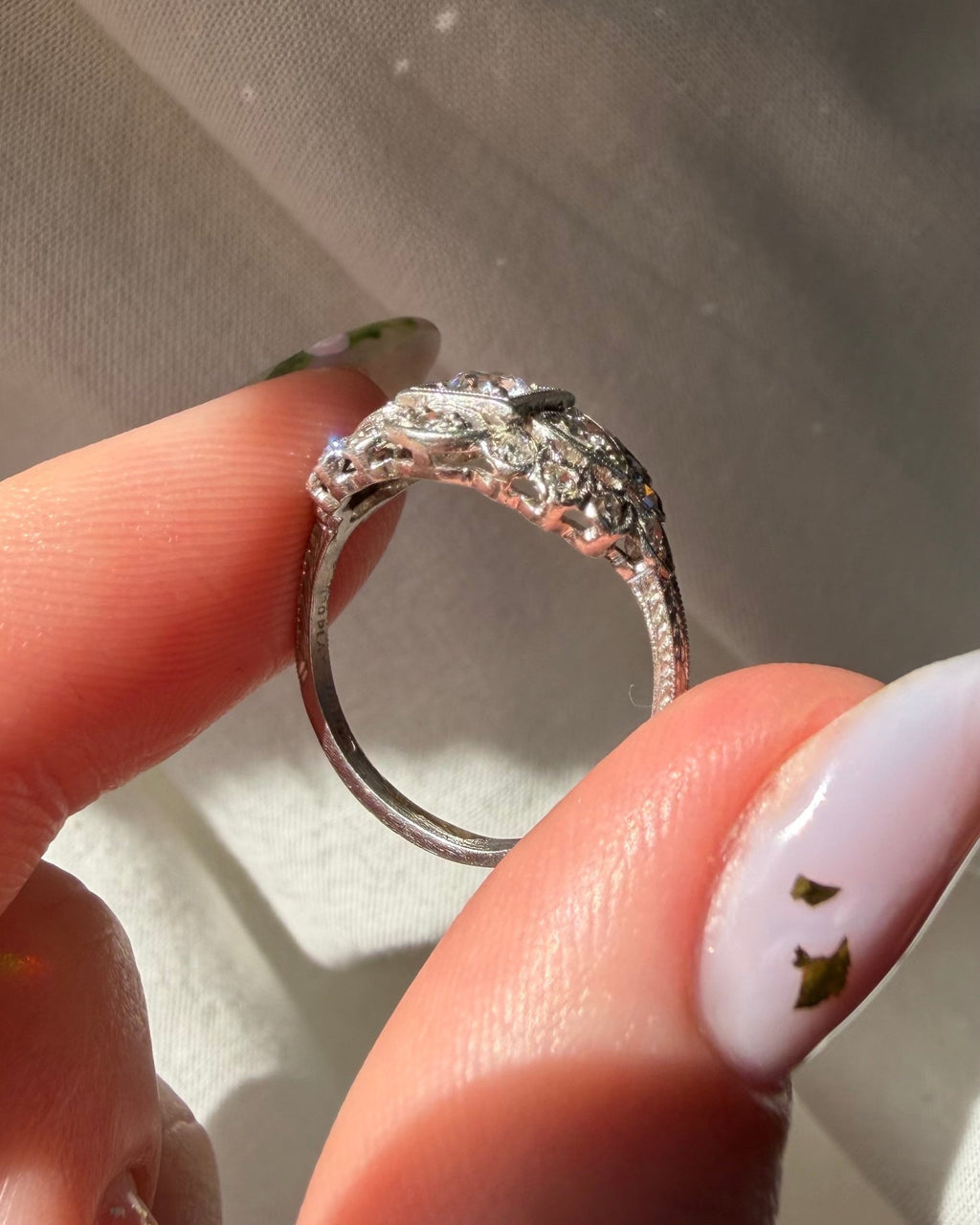 Art Deco Platinum and Diamond Filigree Ring - Clover Collective Antiques