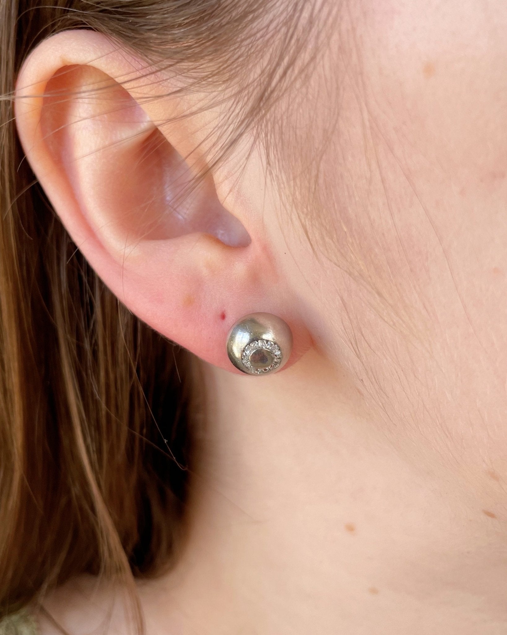 Art Deco Platinum and Old Mine Cut Diamond Stud Earrings - Clover Collective Antiques