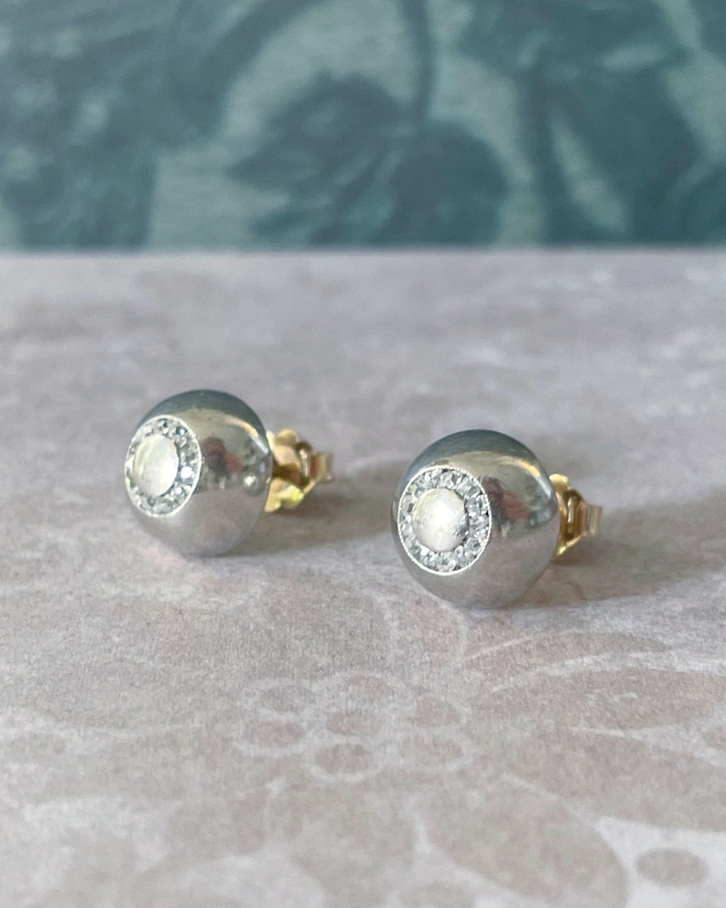 Art Deco Platinum and Old Mine Cut Diamond Stud Earrings - Clover Collective Antiques
