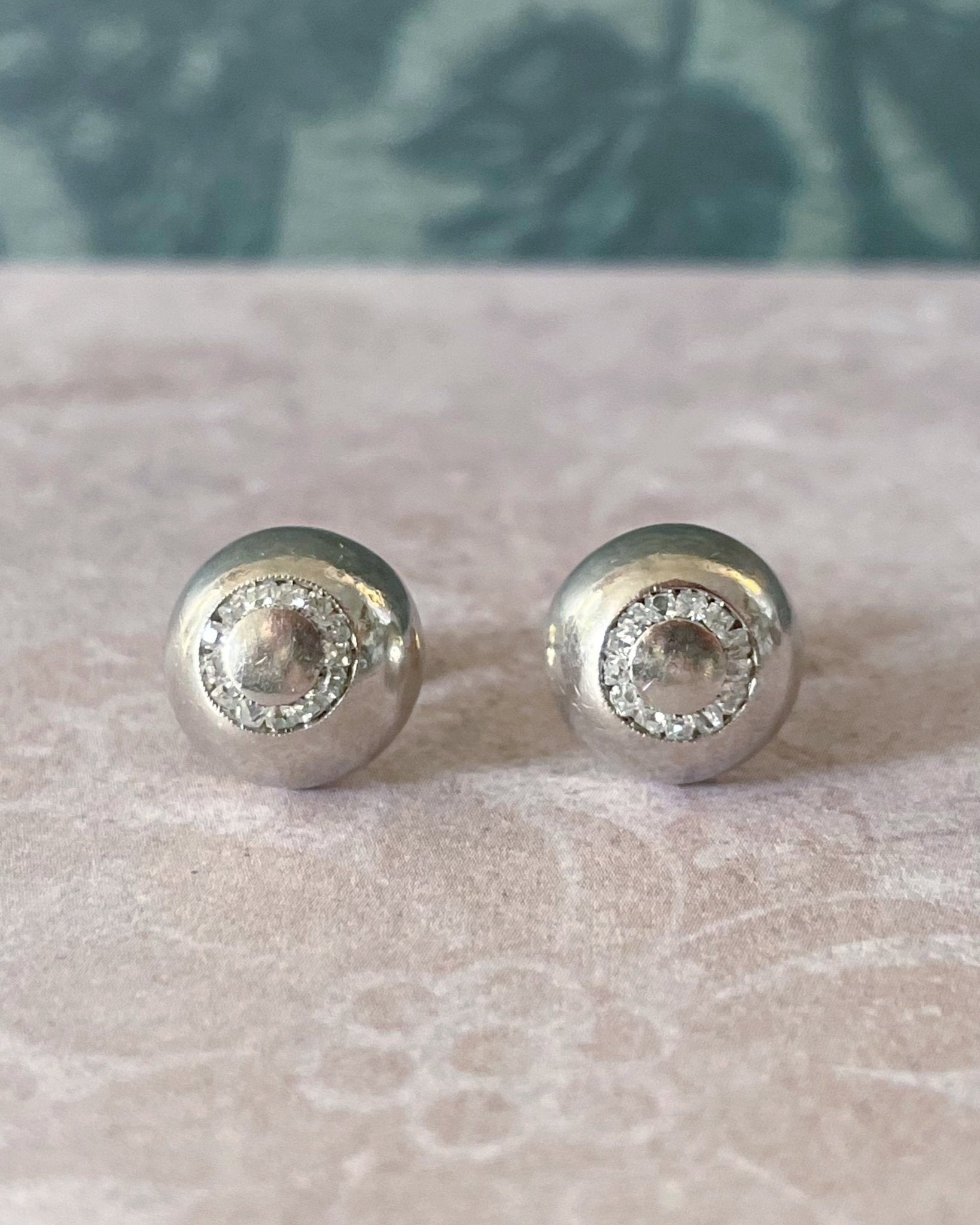 Art Deco Platinum and Old Mine Cut Diamond Stud Earrings - Clover Collective Antiques