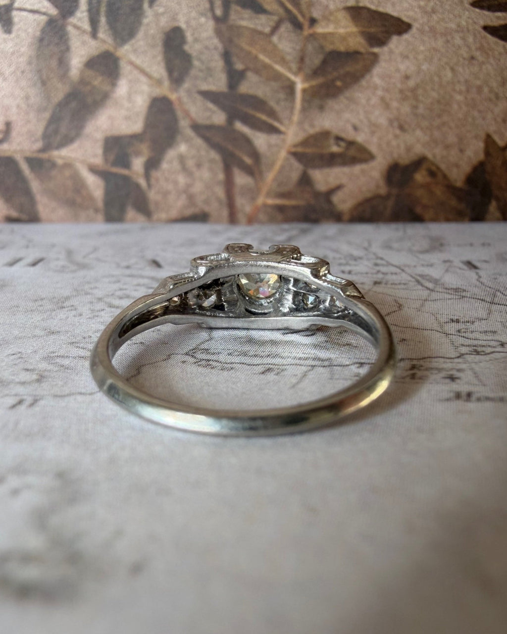 Art Deco Schless Brod & Co. Platinum and Diamond “Horseshoe” Ring - Clover Collective Antiques