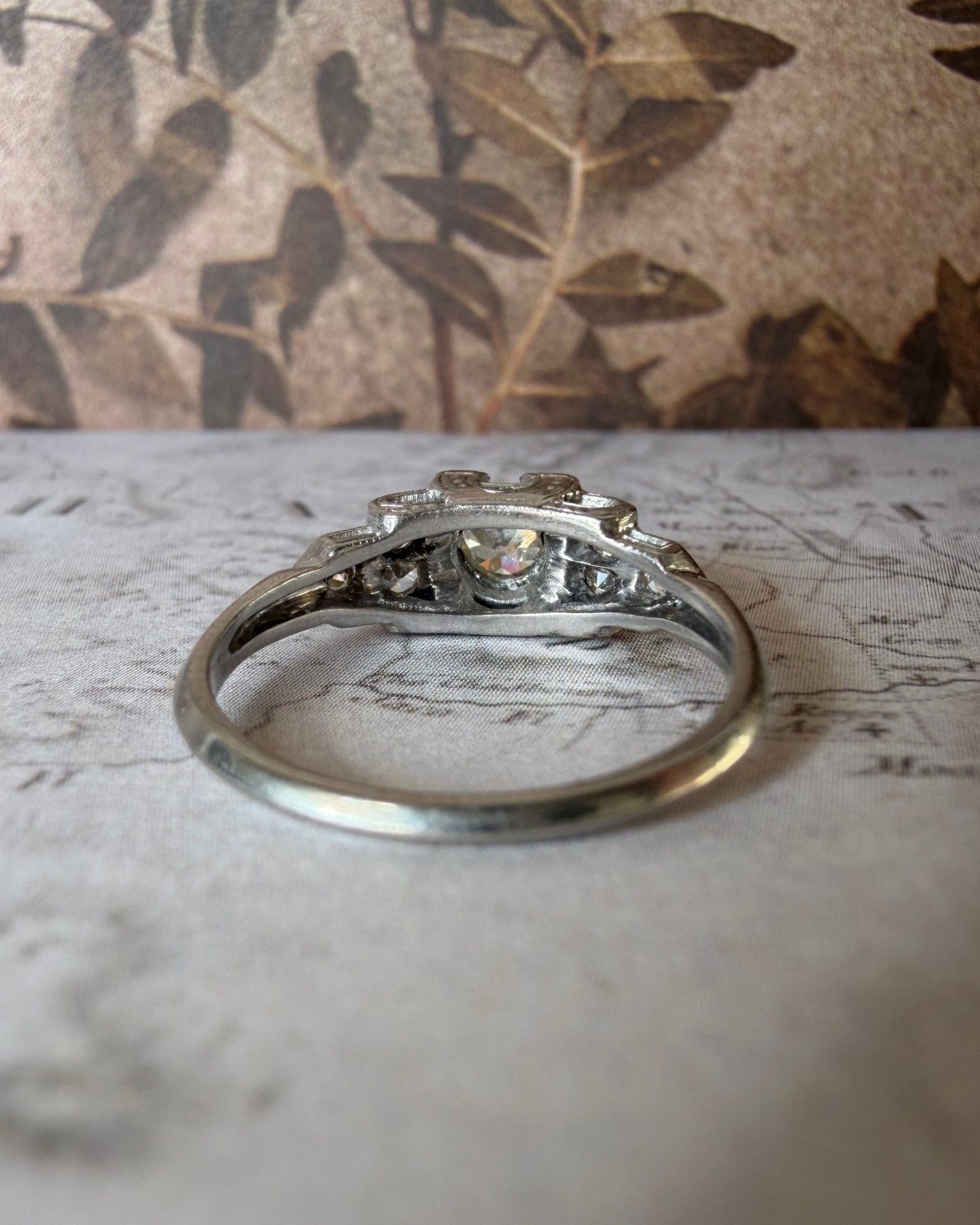 Art Deco Schless Brod & Co. Platinum and Diamond “Horseshoe” Ring - Clover Collective Antiques
