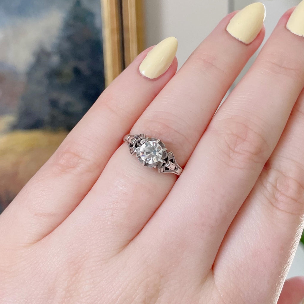 Art Deco Silver, 9k Rose Gold, and Paste Ring - Clover Collective Antiques