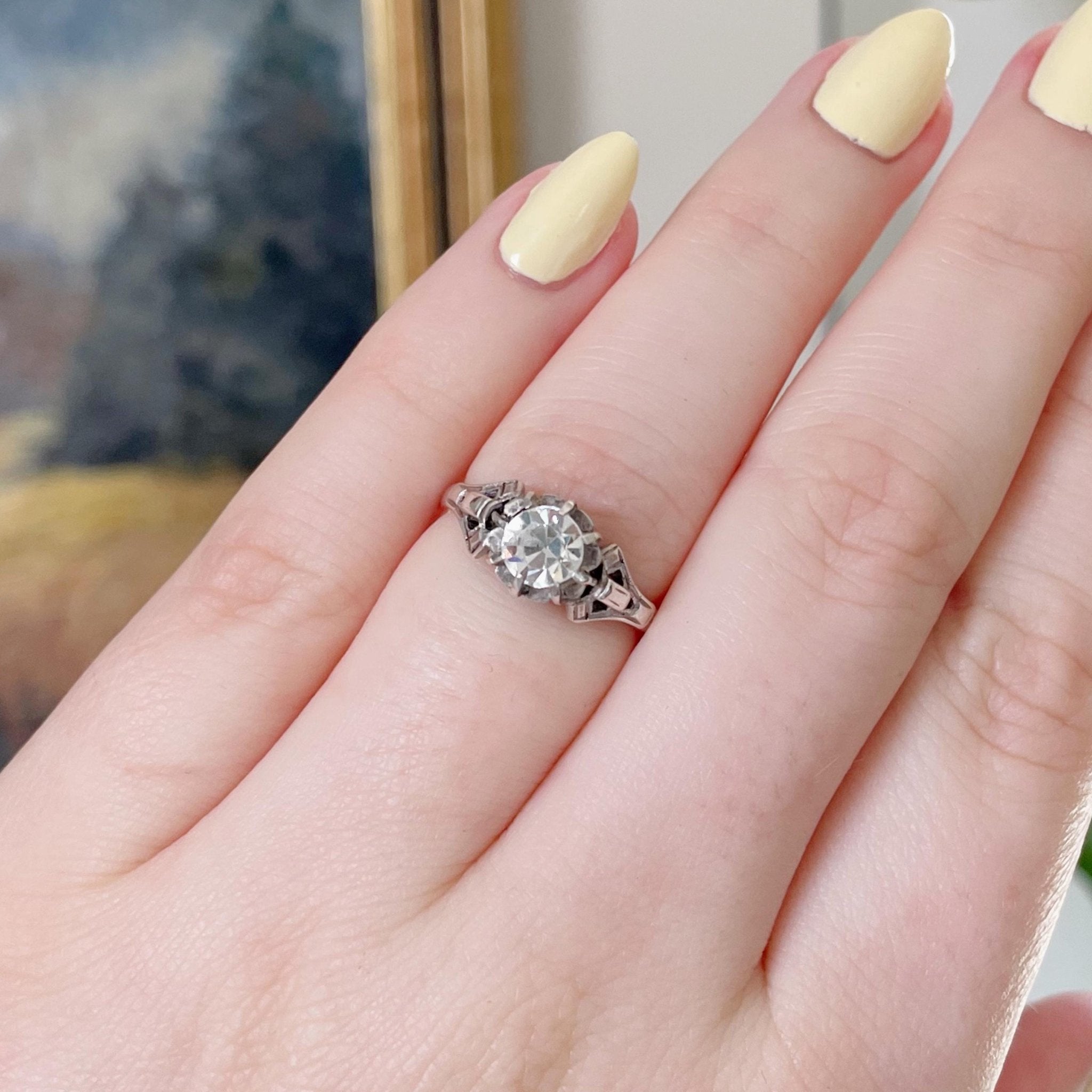 Art Deco Silver, 9k Rose Gold, and Paste Ring - Clover Collective Antiques