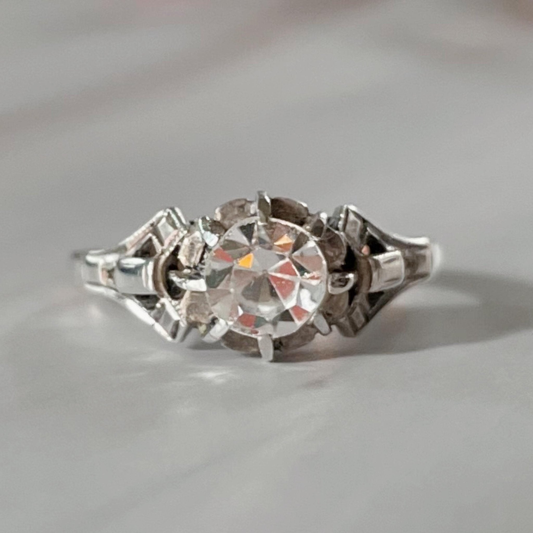 Art Deco Silver, 9k Rose Gold, and Paste Ring - Clover Collective Antiques
