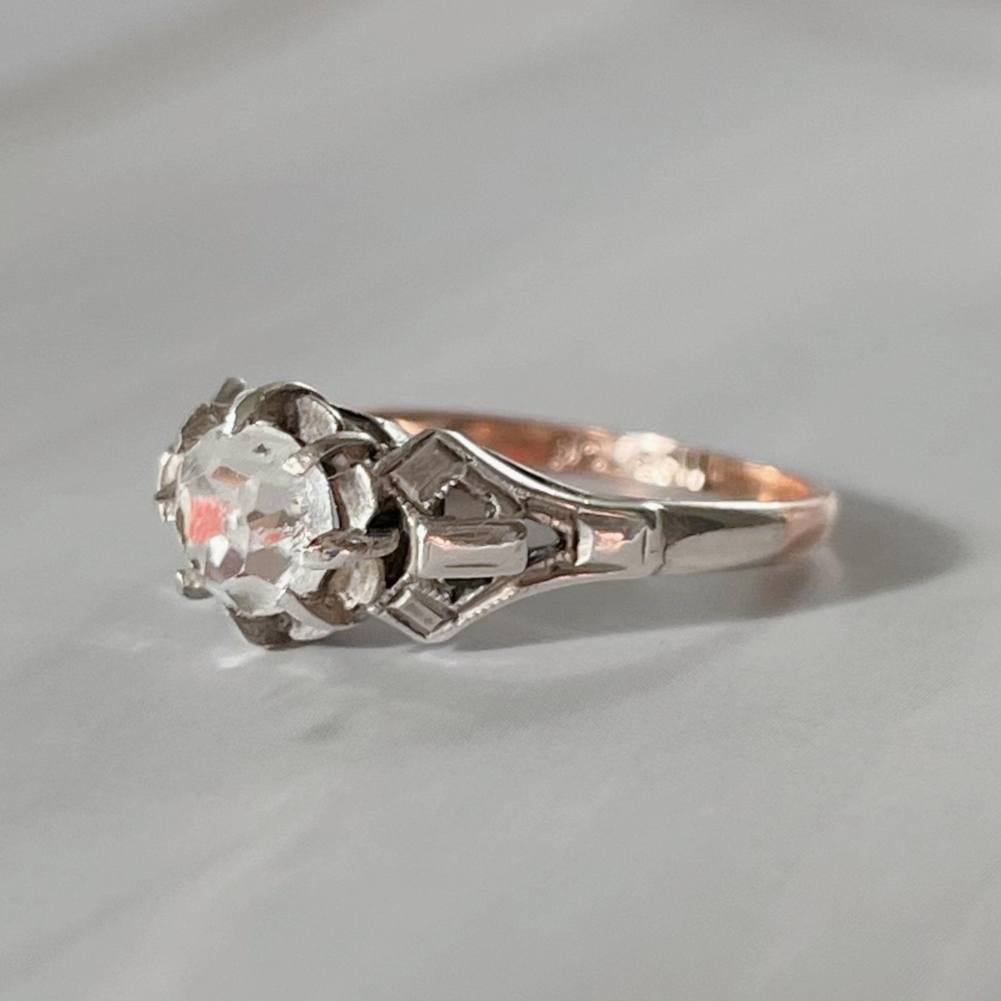 Art Deco Silver, 9k Rose Gold, and Paste Ring - Clover Collective Antiques