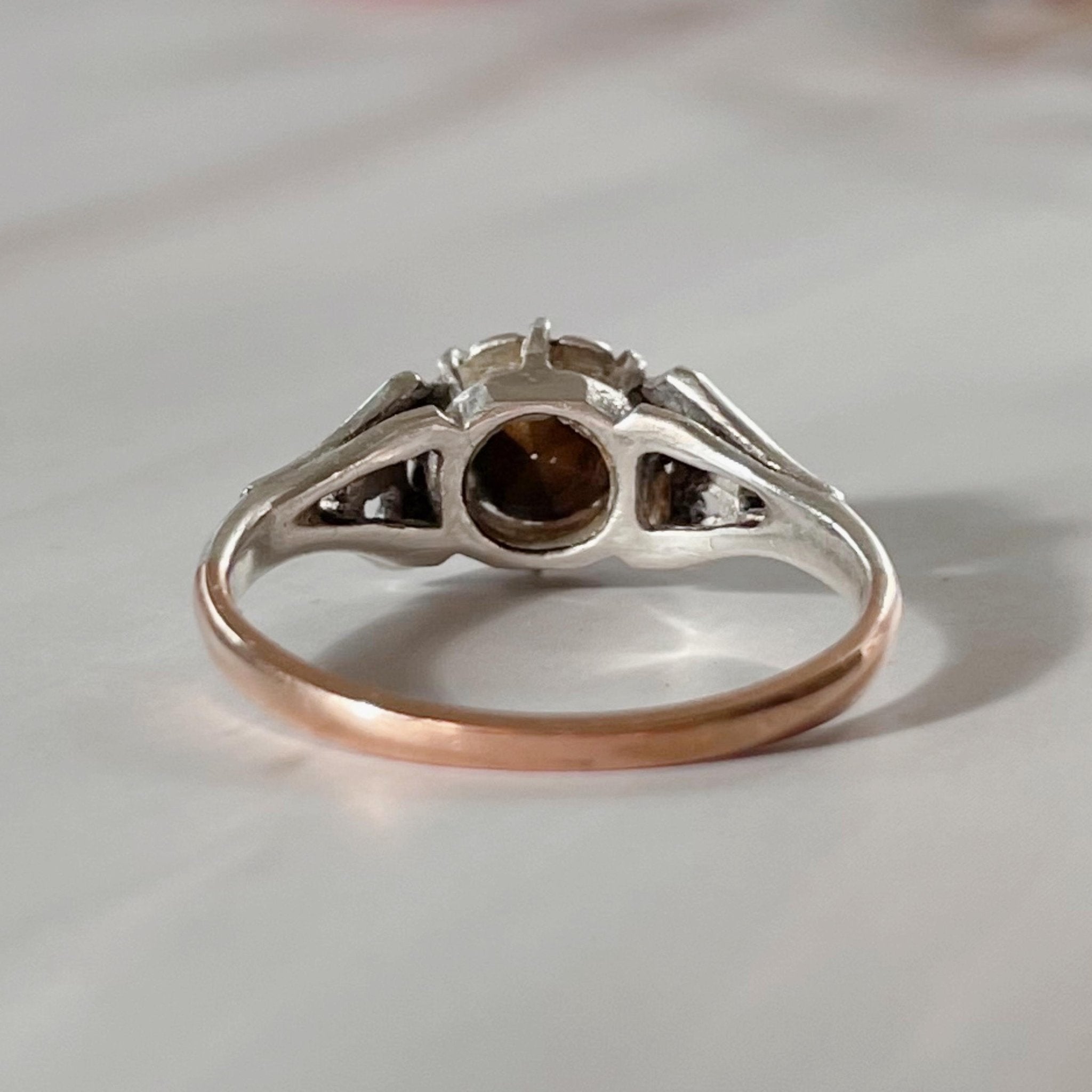 Art Deco Silver, 9k Rose Gold, and Paste Ring - Clover Collective Antiques