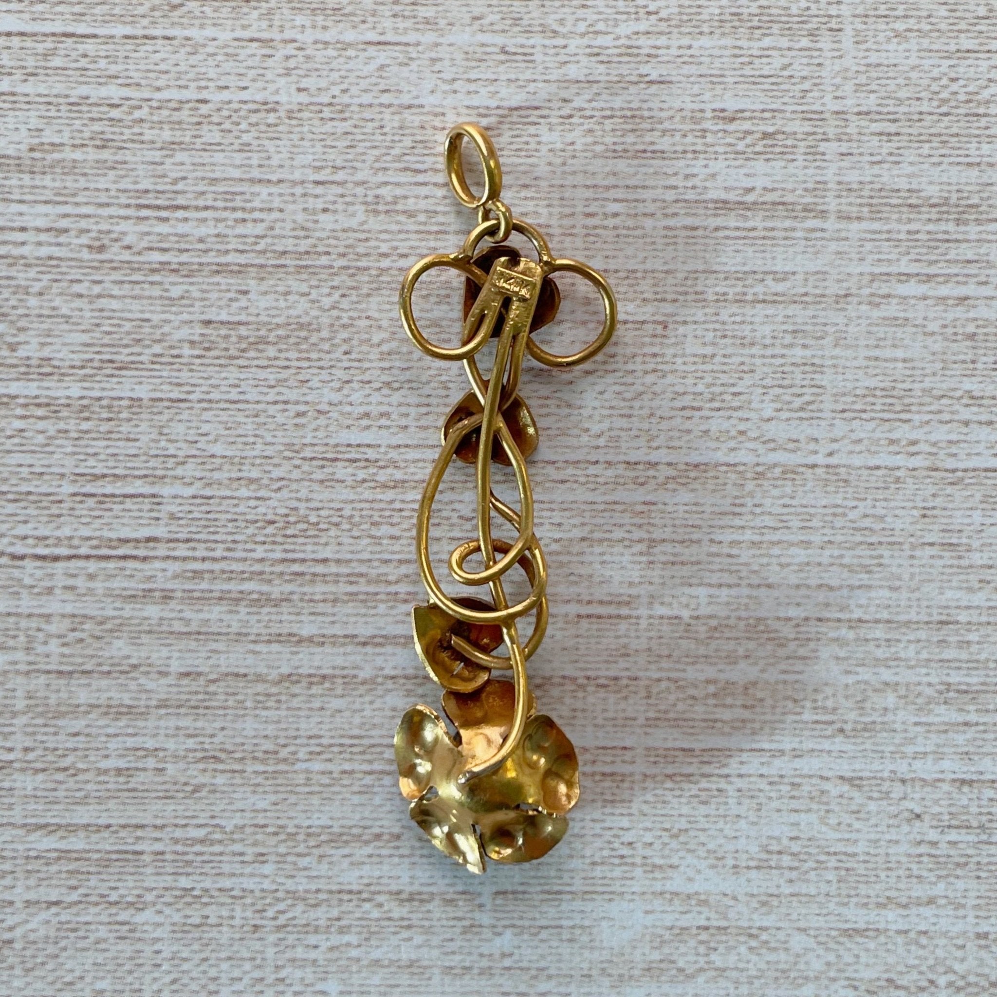 Art Nouveau 14k Yellow Gold and Peridot Flower Pendant - Clover Collective Antiques