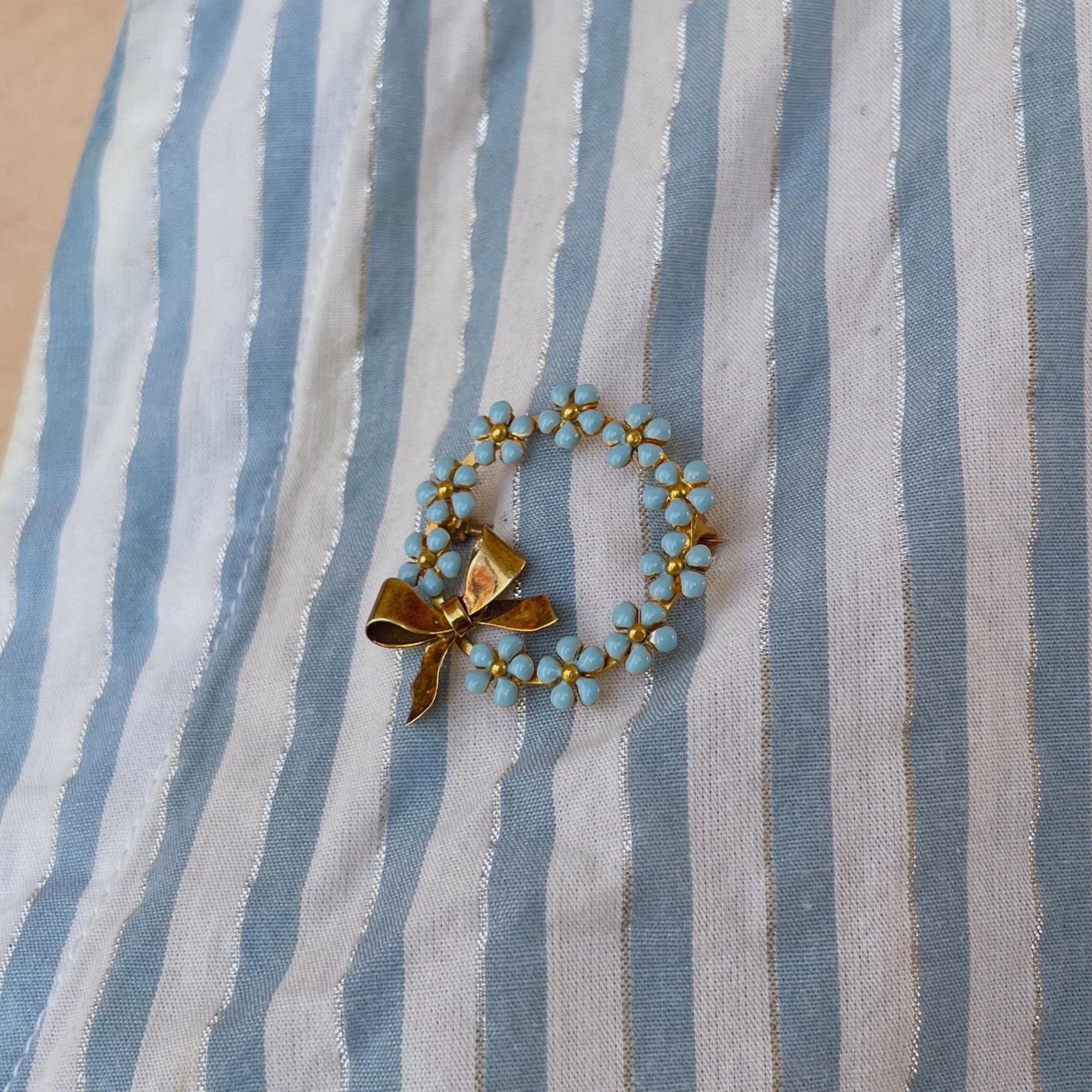Eckfeldt & Ackley Inc. Art Deco 14k Yellow Gold and Blue Enamel Forget - Me - Not Brooch - Clover Collective Antiques