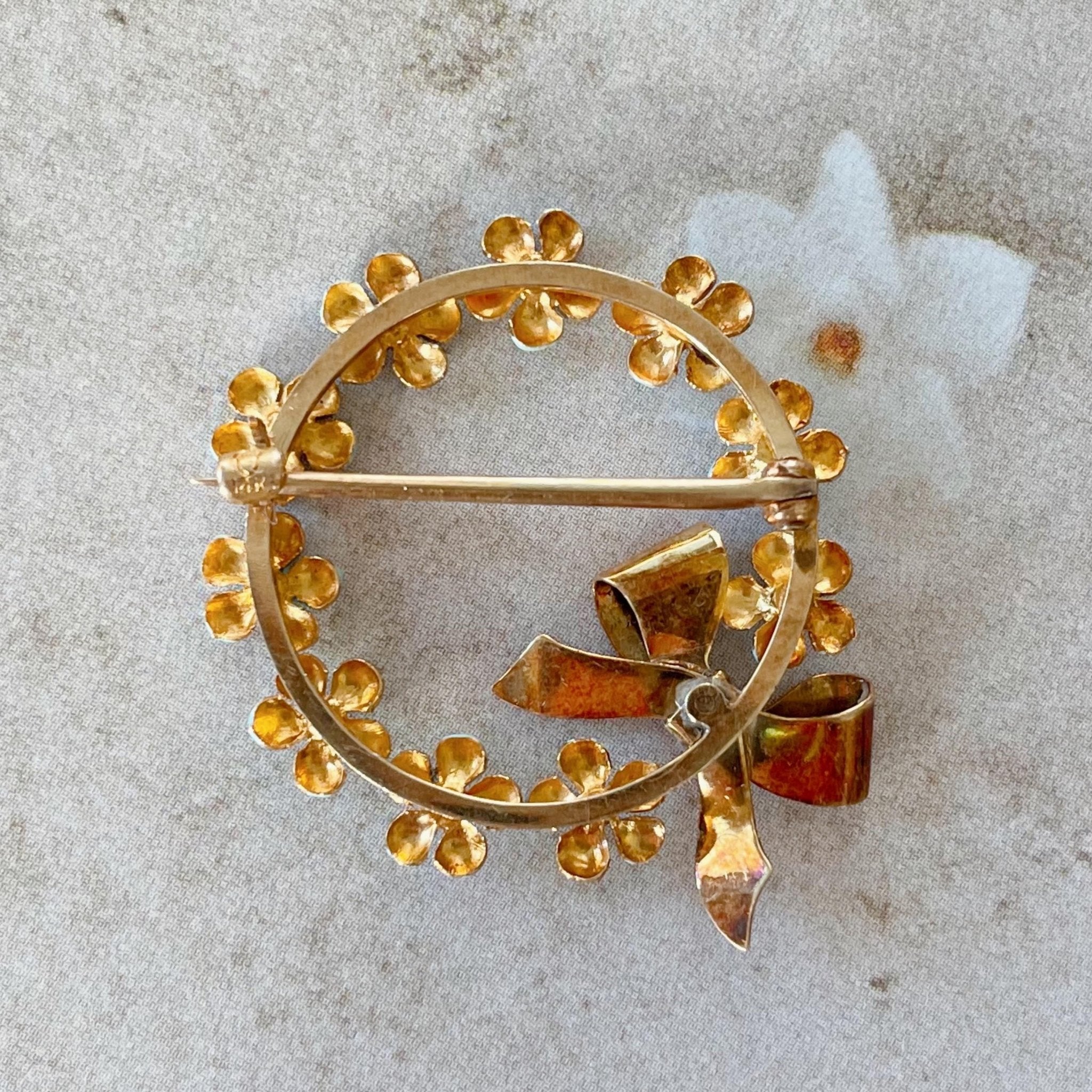 Eckfeldt & Ackley Inc. Art Deco 14k Yellow Gold and Blue Enamel Forget - Me - Not Brooch - Clover Collective Antiques