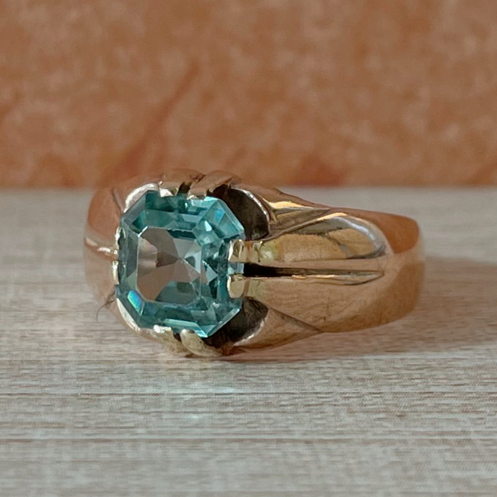 Edwardian 10k Rose Gold and Blue Zircon Ring - Clover Collective Antiques