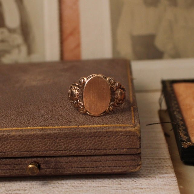 Edwardian 10k Rose Gold Signet Ring - Clover Collective Antiques