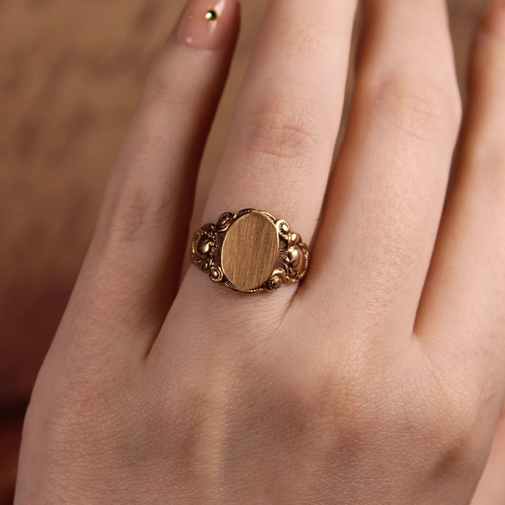 Edwardian 10k Rose Gold Signet Ring - Clover Collective Antiques