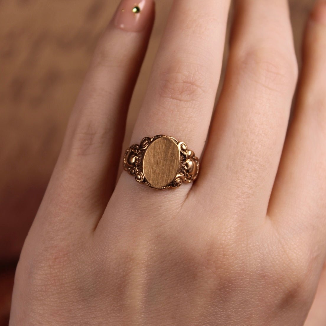 Edwardian 10k Rose Gold Signet Ring - Clover Collective Antiques