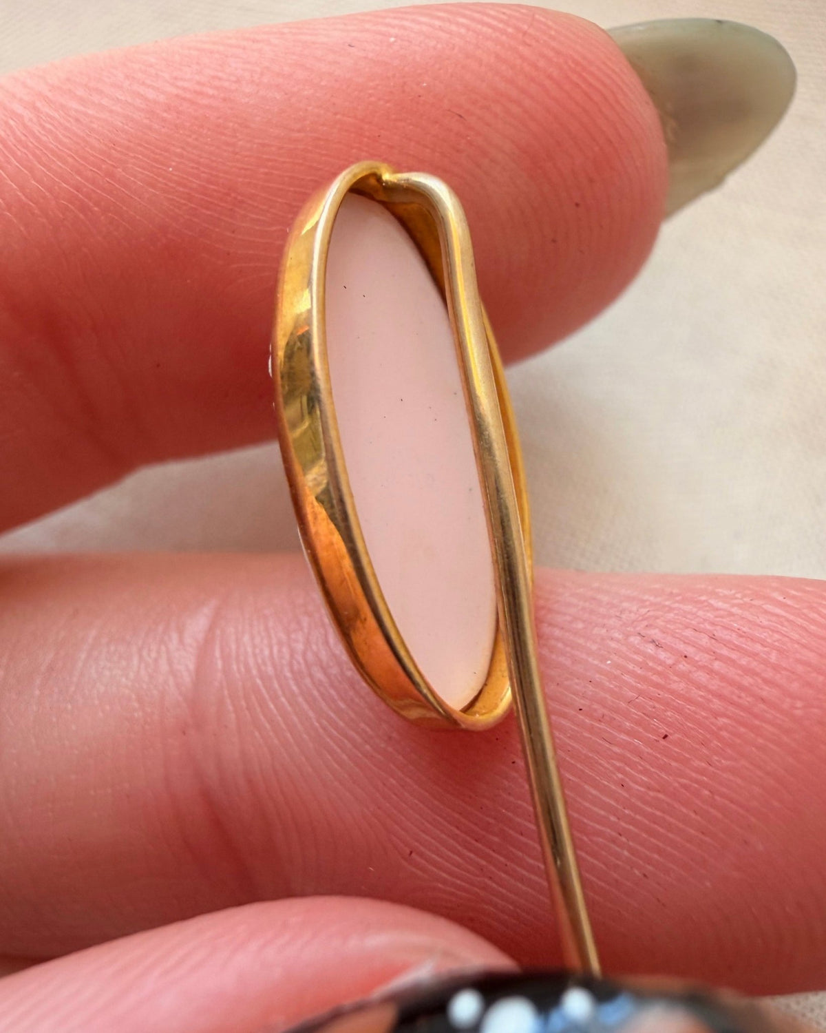 Edwardian 10k Yellow Gold and Coral Cameo Stickpin - Clover Collective Antiques
