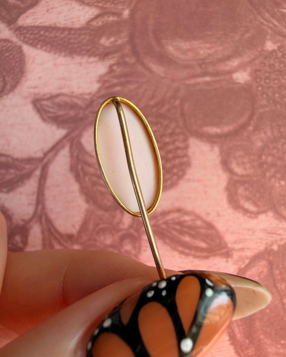 Edwardian 10k Yellow Gold and Coral Cameo Stickpin - Clover Collective Antiques