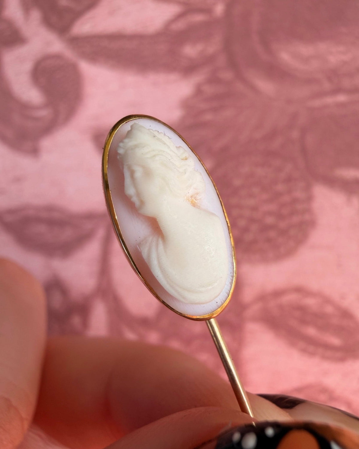 Edwardian 10k Yellow Gold and Coral Cameo Stickpin - Clover Collective Antiques