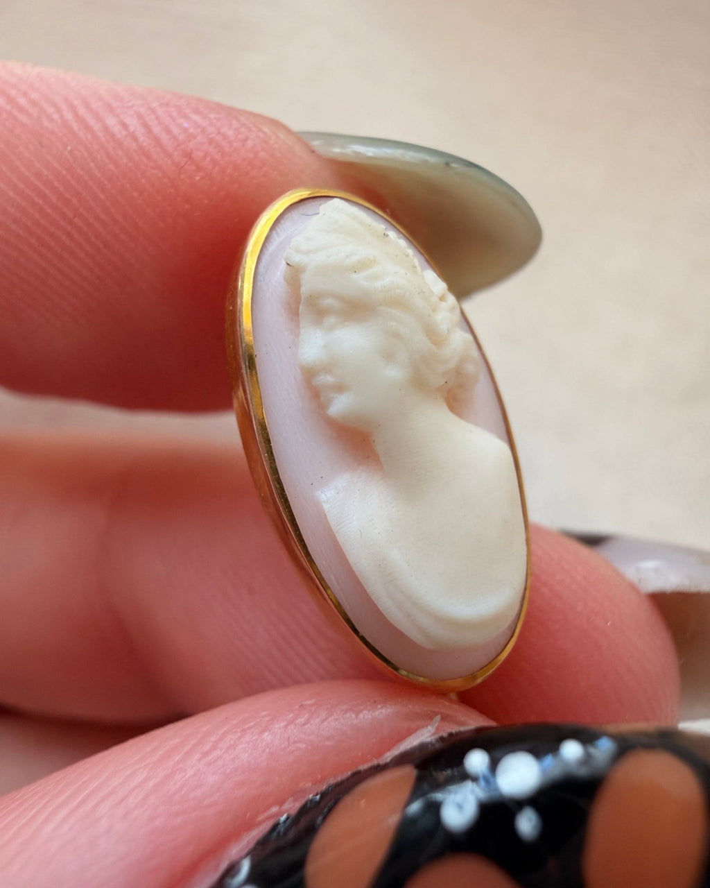 Edwardian 10k Yellow Gold and Coral Cameo Stickpin - Clover Collective Antiques