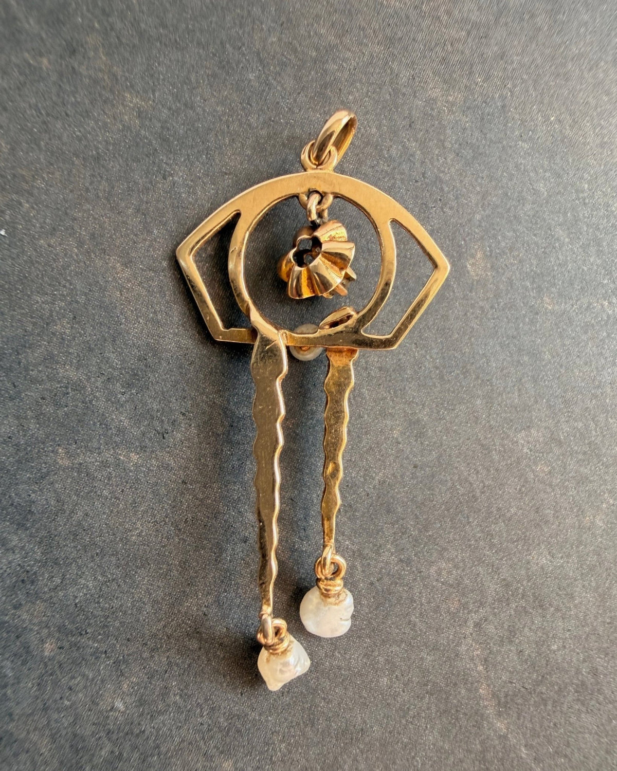Edwardian 10k Yellow Gold, Diamond, and Pearl Lavalier Pendant - Clover Collective Antiques