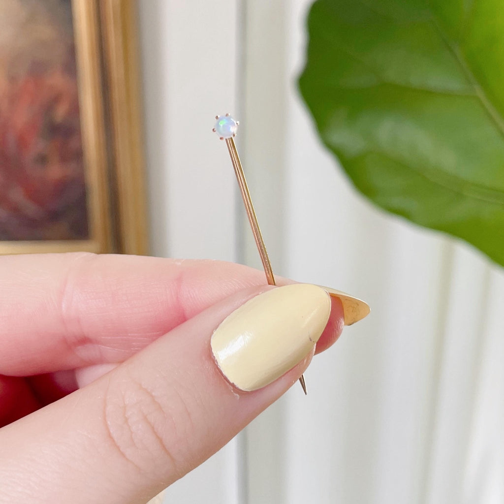 Edwardian 14k Yellow Gold and Opal Stickpin - Clover Collective Antiques