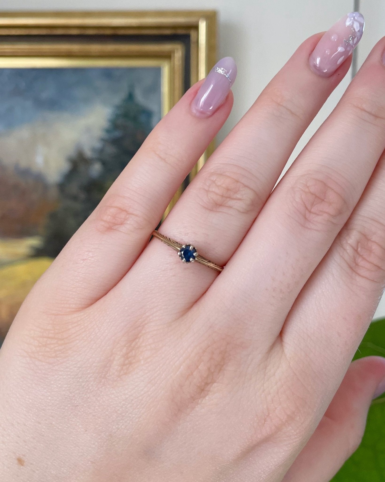 Edwardian 14k Yellow Gold and Sapphire Solitaire Ring - Clover Collective Antiques