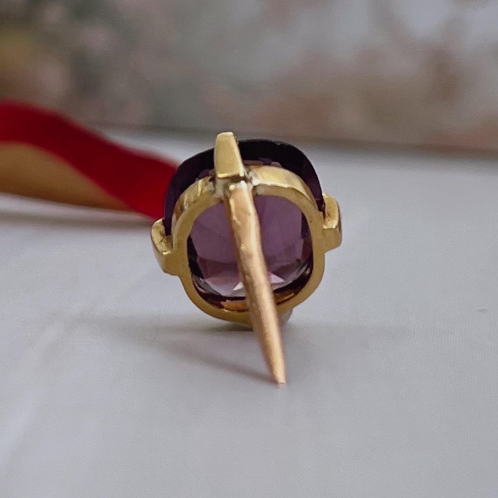 Edwardian 14k Yellow Gold and Simulated Amethyst Tie Tack - Clover Collective Antiques