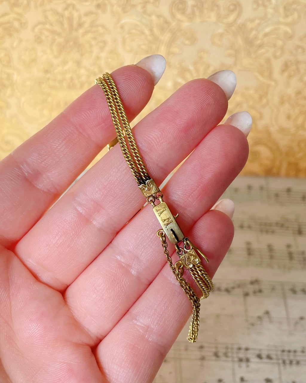 Edwardian 18k, 14k Yellow Gold, Diamond, Sapphire, and Pearl Bracelet - Clover Collective Antiques