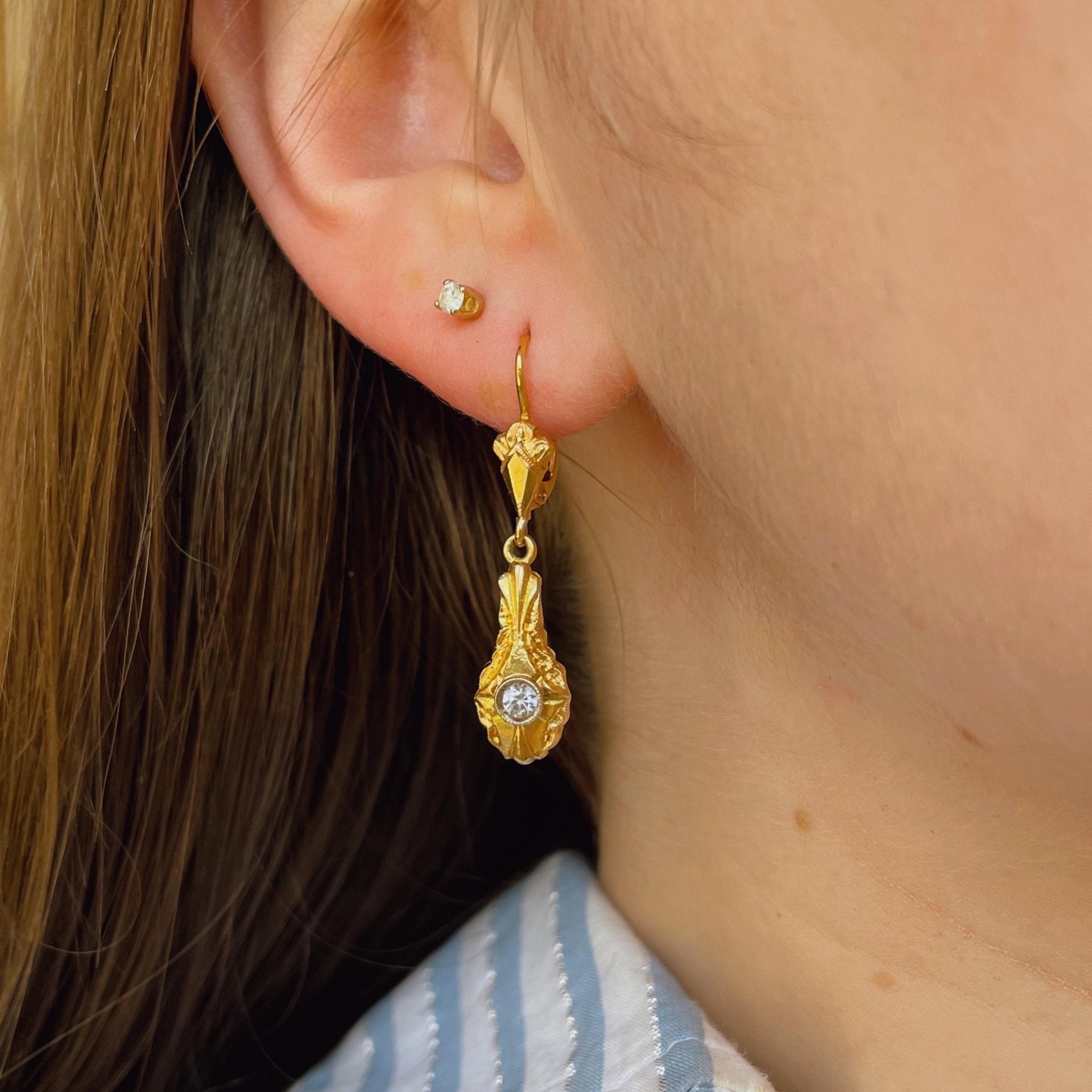 Edwardian 18k Yellow Gold and Paste Drop Earrings - Clover Collective Antiques