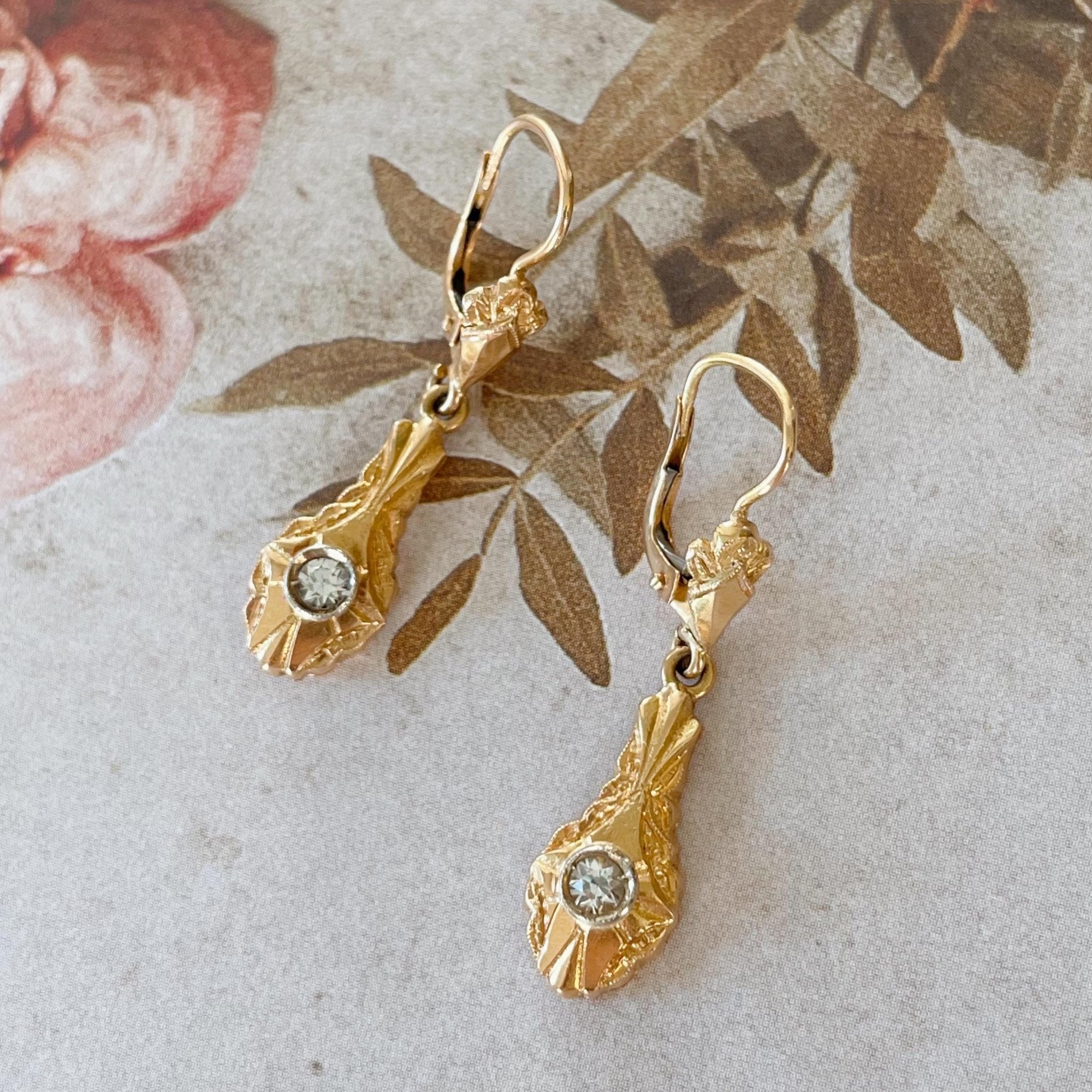 Edwardian 18k Yellow Gold and Paste Drop Earrings - Clover Collective Antiques