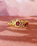 Edwardian 18k Yellow Gold, Ruby, and Diamond Trefoil Ring - Clover Collective Antiques