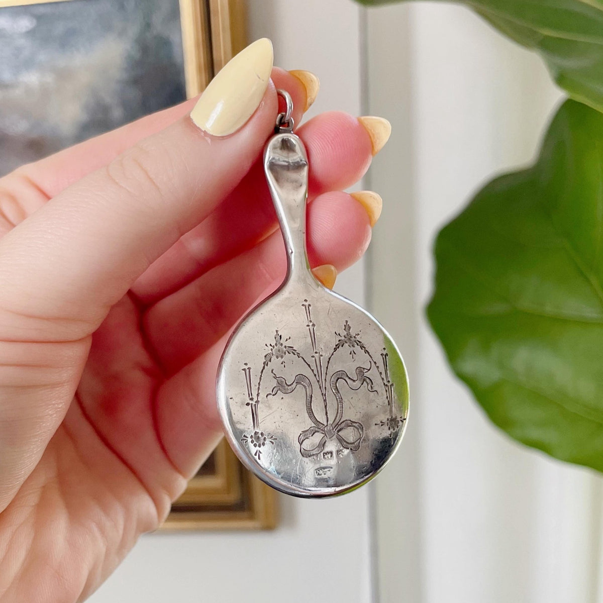 Edwardian Crisford & Norris Sterling Silver Chatelaine Miniature Mirror Pendant - Clover Collective Antiques
